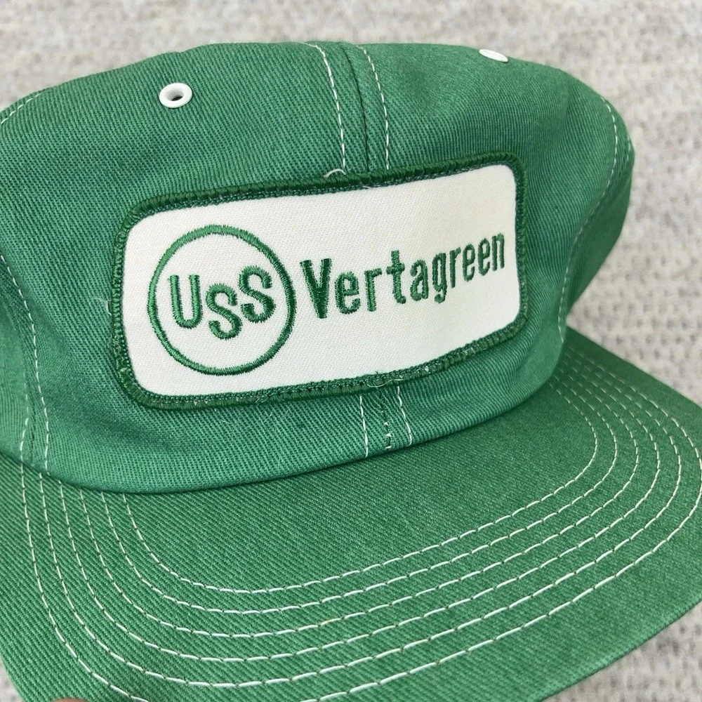 Vintage K Products Trucker Hat Cap Made USA 80s Farm Seed Patch‎ USS Vertagreen